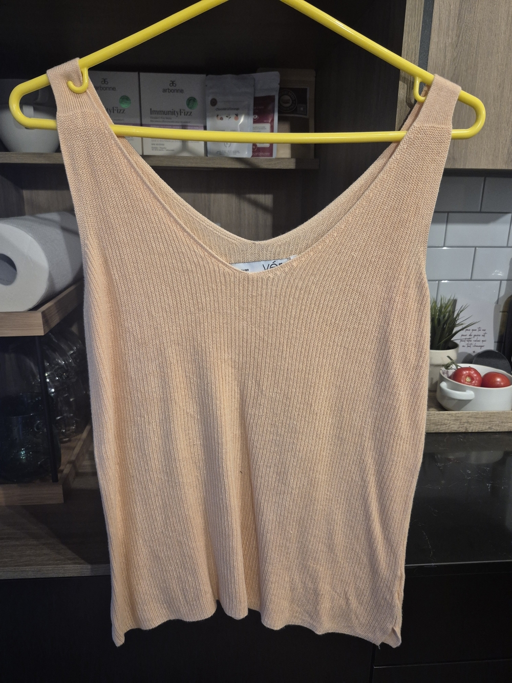 Peach Ribbed V-Neck Tank Top - Women's